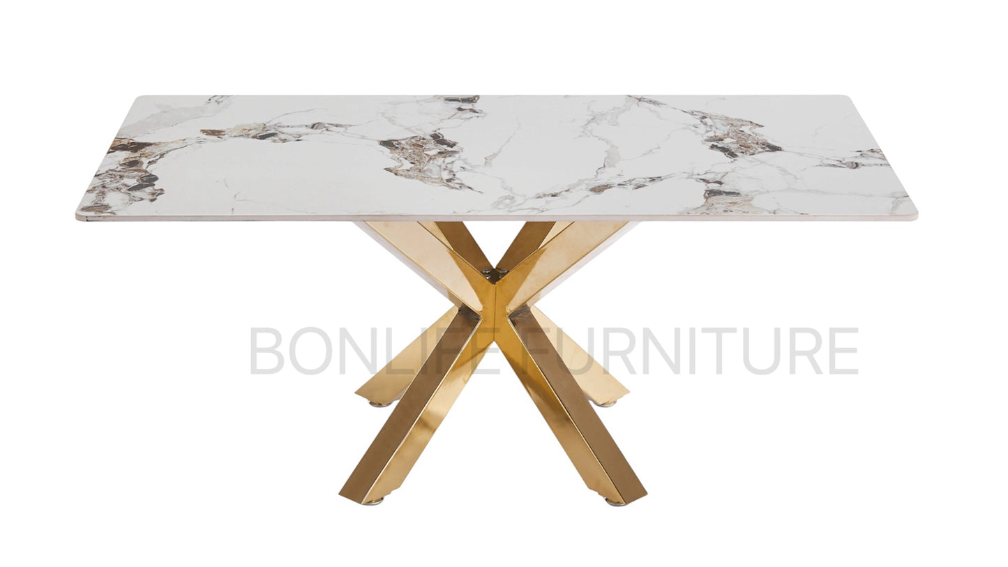 Modern Sintered Stone Coffee Table – 44" Marble Look Top with Gold Base-BCT18