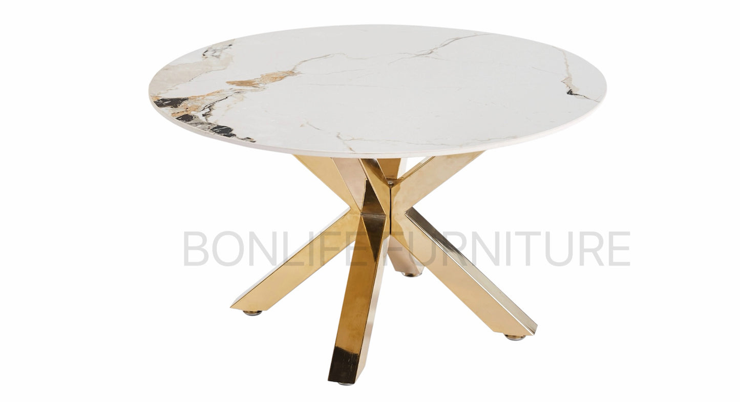 Modern Round Sintered Stone Coffee Table – 31.5" Marble Look Top with Gold Base-BCT17
