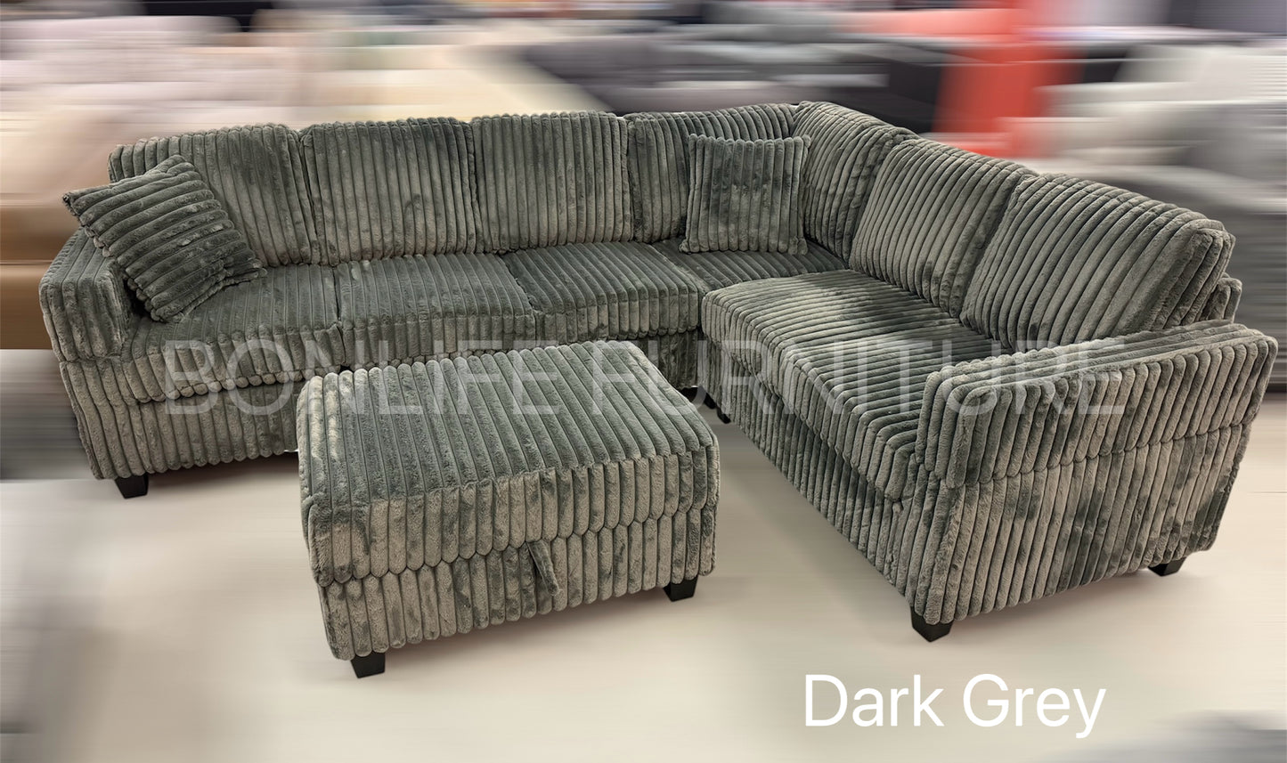 Modern Modular Corduroy Sectional Sofa with Storage Ottoman-GILLIAN