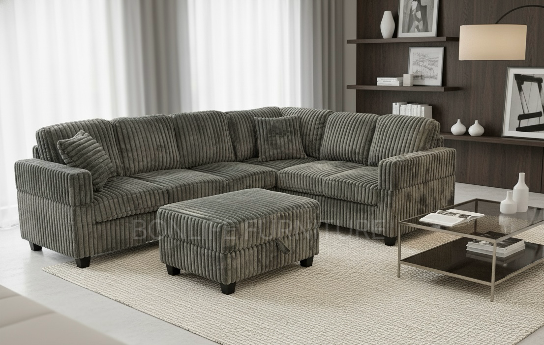 Modern Modular Corduroy Sectional Sofa with Storage Ottoman-GILLIAN