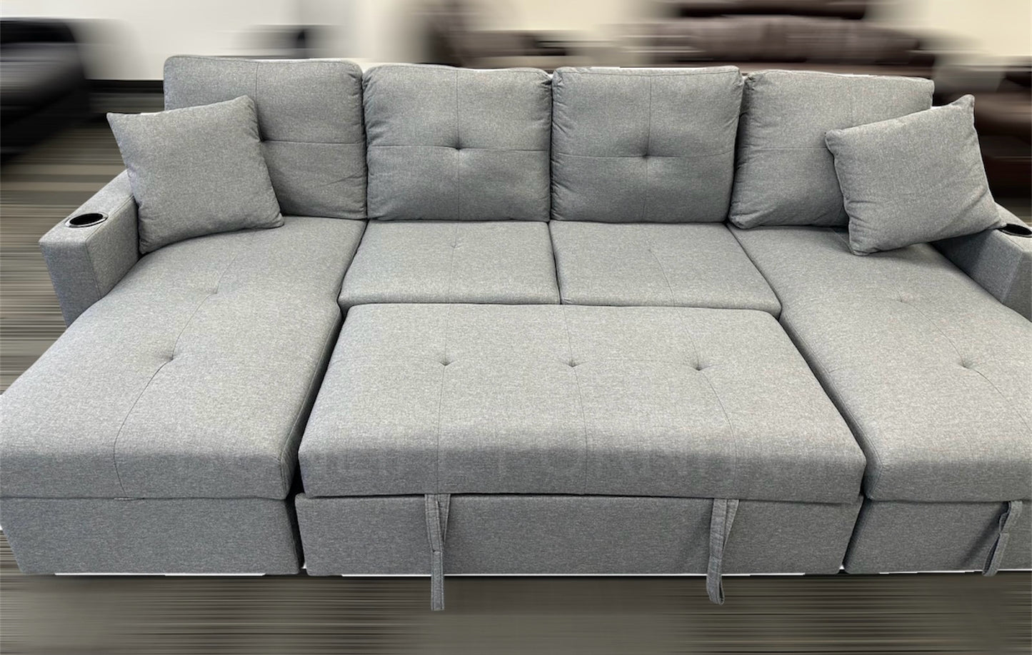 U-Shaped Fabric Sectional Sofa Bed with Dual Storage Chaise & Cup Holders-GUSHAPE