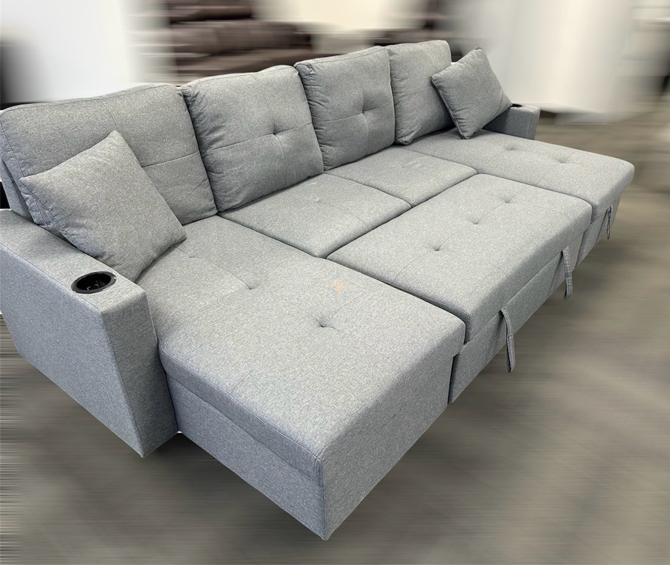 U-Shaped Fabric Sectional Sofa Bed with Dual Storage Chaise & Cup Holders-GUSHAPE