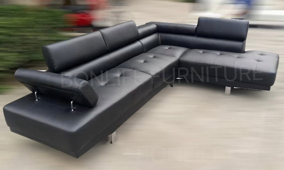 Modern Gel Leather Sectional Sofa with Adjustable Backrests-GMontero