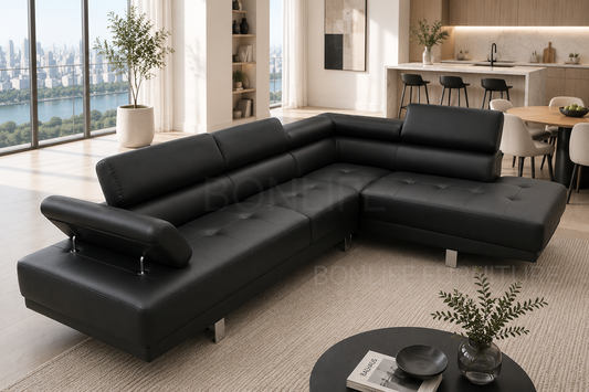 Modern Gel Leather Sectional Sofa with Adjustable Backrests-GMontero