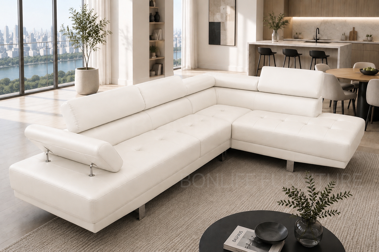 Modern Gel Leather Sectional Sofa with Adjustable Backrests-GMontero