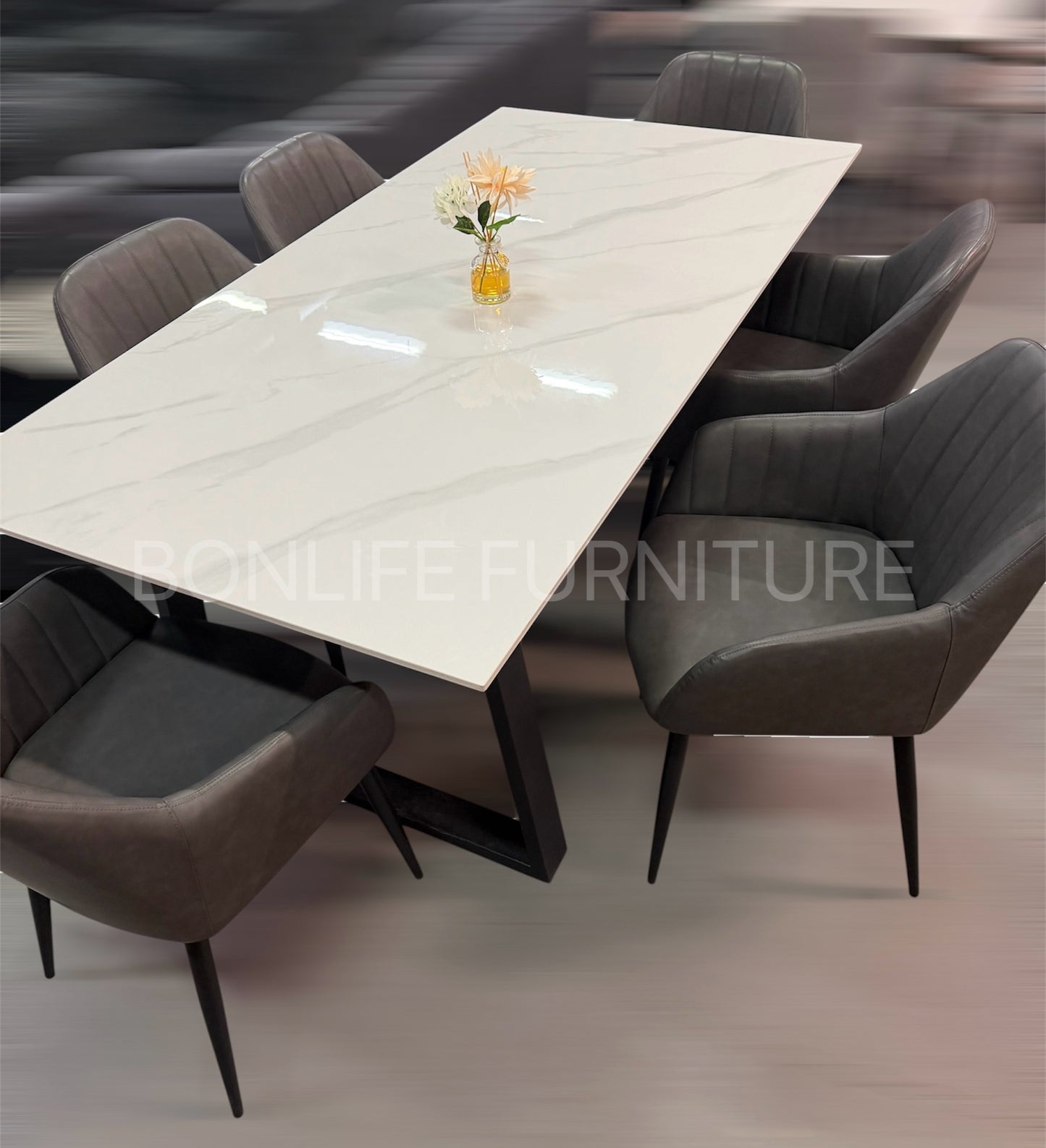 Modern 7-Piece Dining Set with Sintered Stone Table & Upholstered Chairs-I1550(1416C)