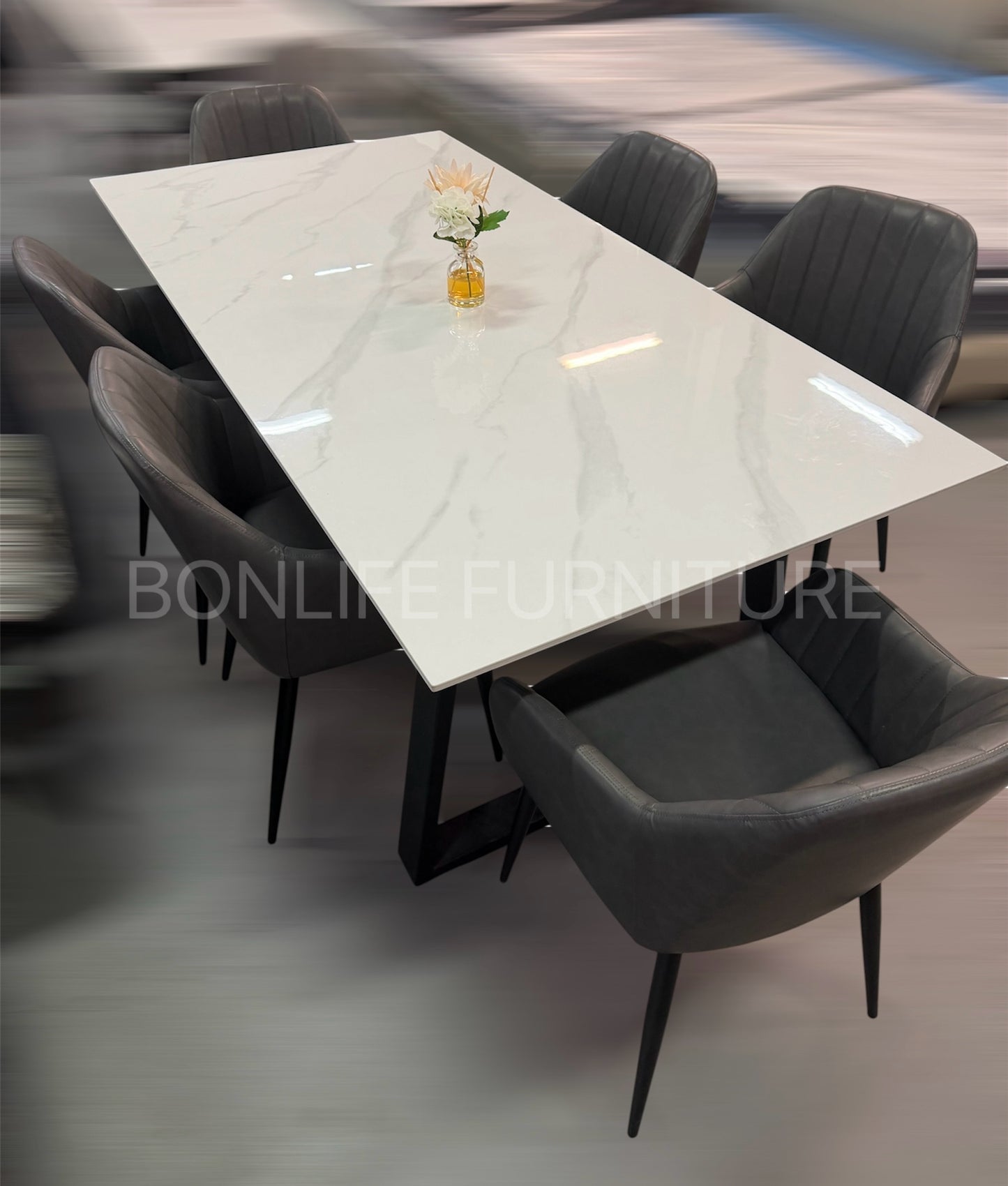 Modern 7-Piece Dining Set with Sintered Stone Table & Upholstered Chairs-I1550(1416C)