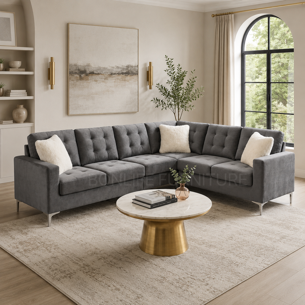 Modern Reversible Velvet Sectional Sofa-D2505