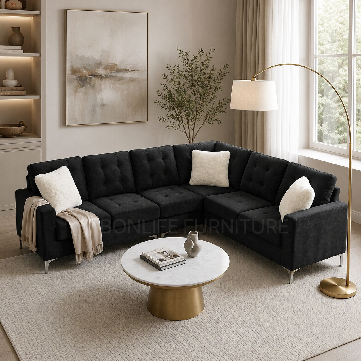 Modern Reversible Velvet Sectional Sofa-D2505