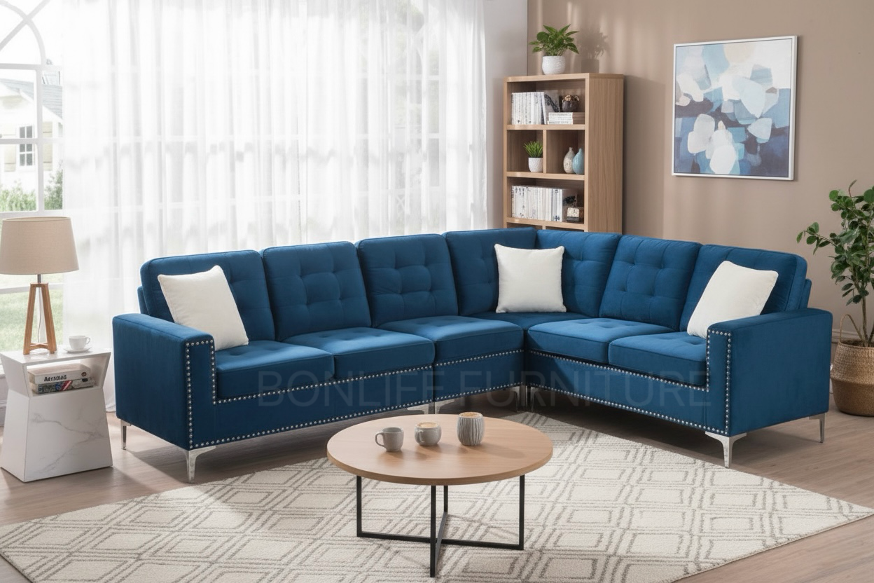 Modern Reversible Velvet Sectional Sofa-D2201