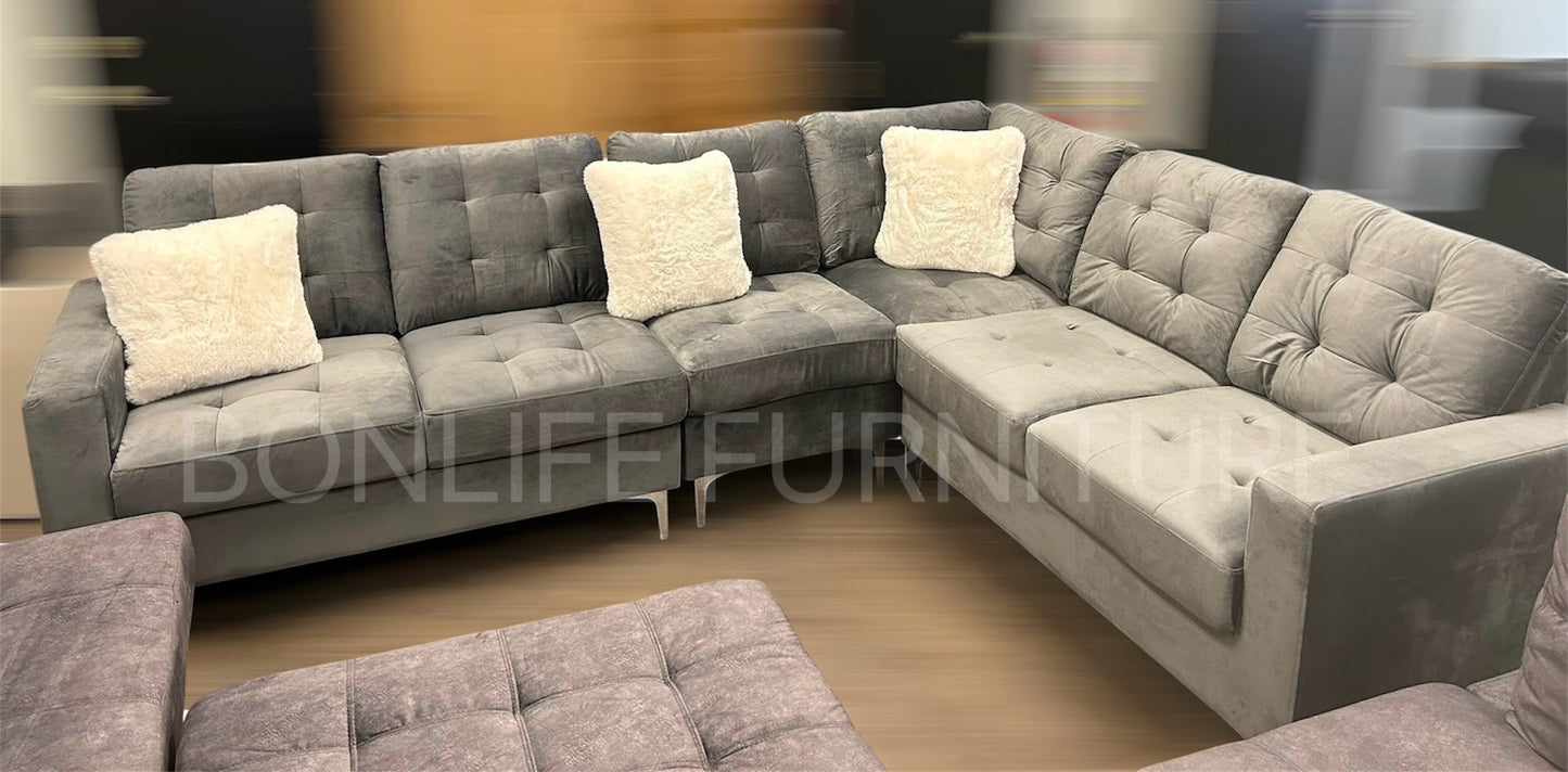 Modern Reversible Velvet Sectional Sofa-D2505