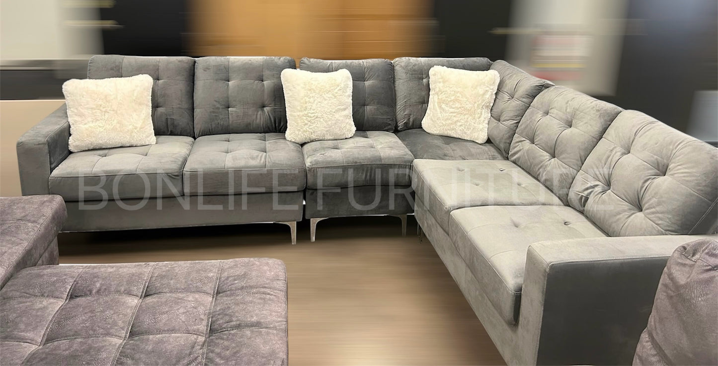 Modern Reversible Velvet Sectional Sofa-D2505