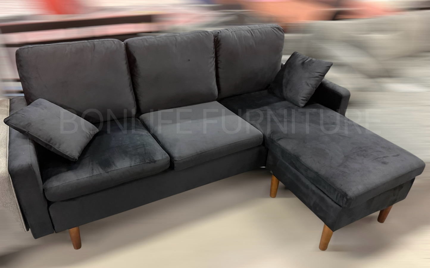 Compact Reversible Velvet Chaise Sofa -D2213