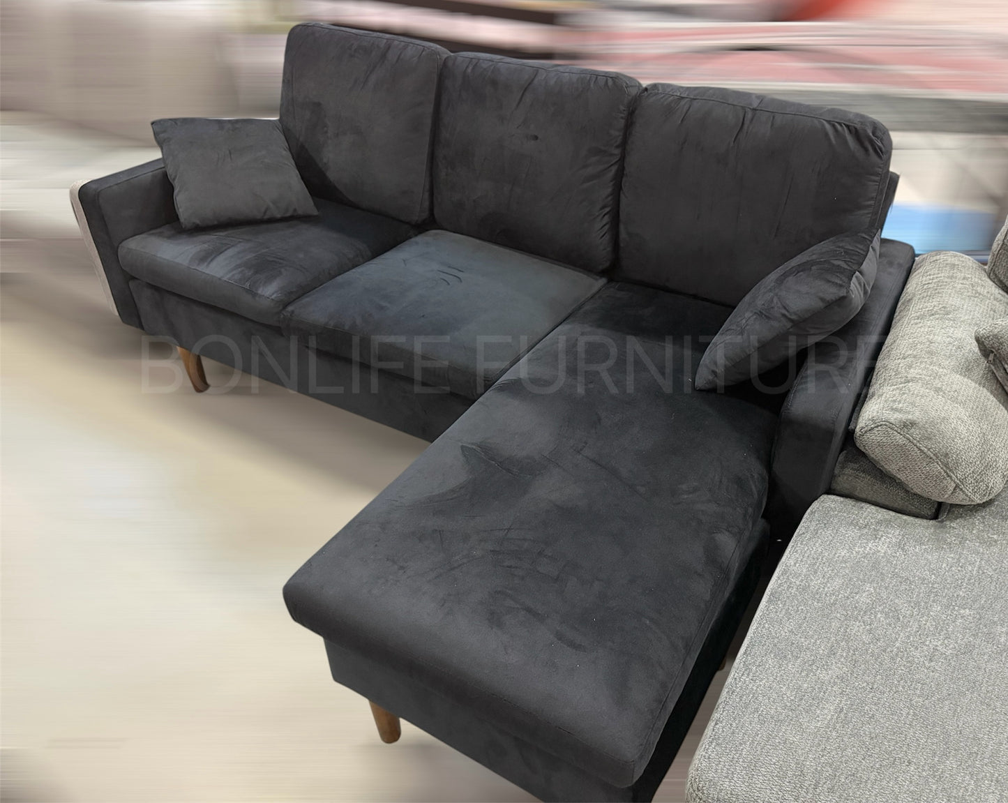 Compact Reversible Velvet Chaise Sofa -D2213
