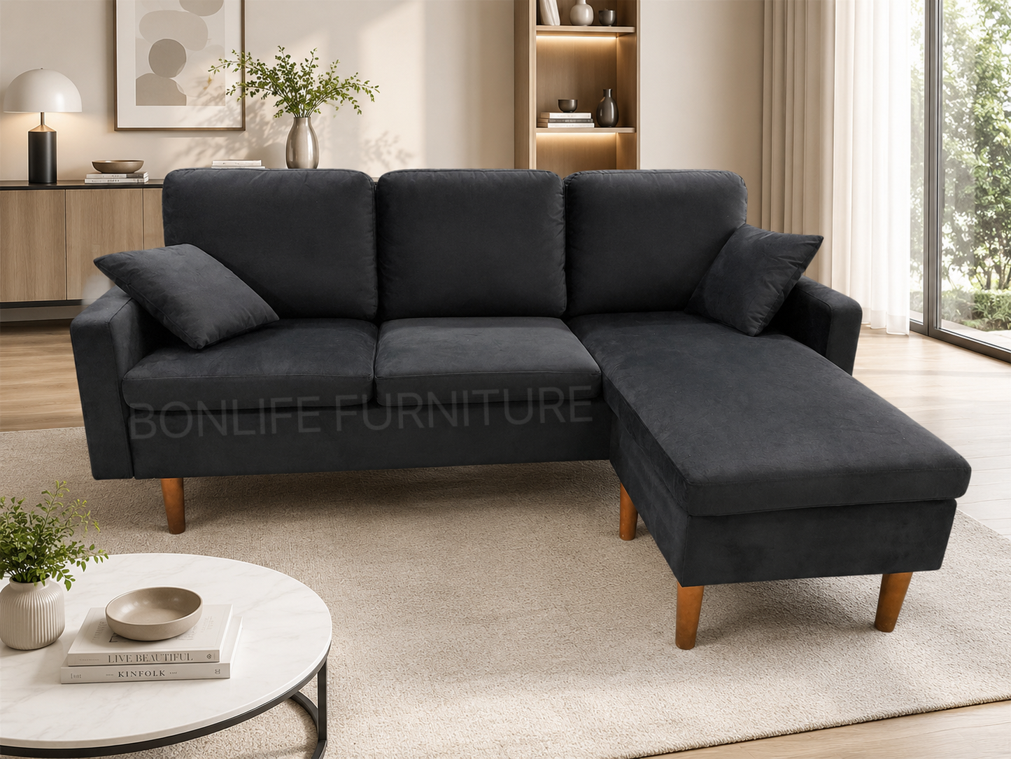 Compact Reversible Velvet Chaise Sofa -D2213