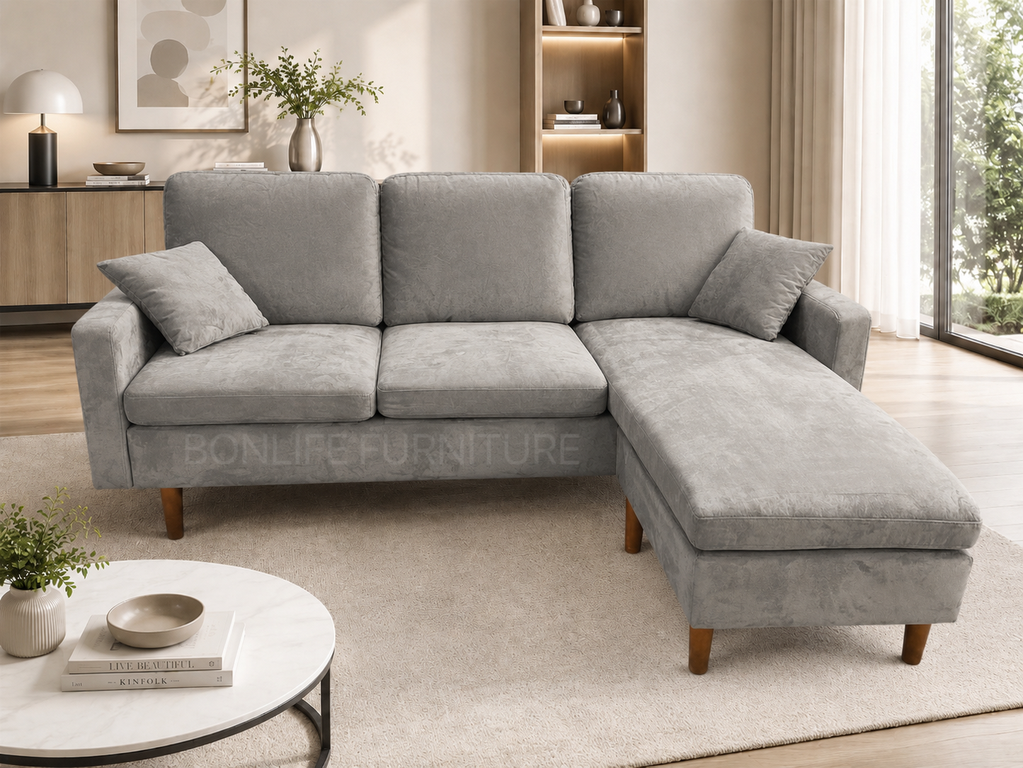Compact Reversible Velvet Chaise Sofa -D2213