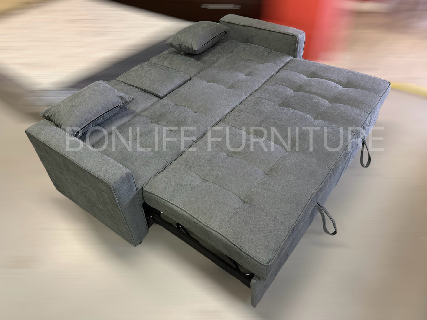 3-in-1 Fabric Pull-Out Sleeper Sofa Bed with Adjustable Backrests & Cup Holders