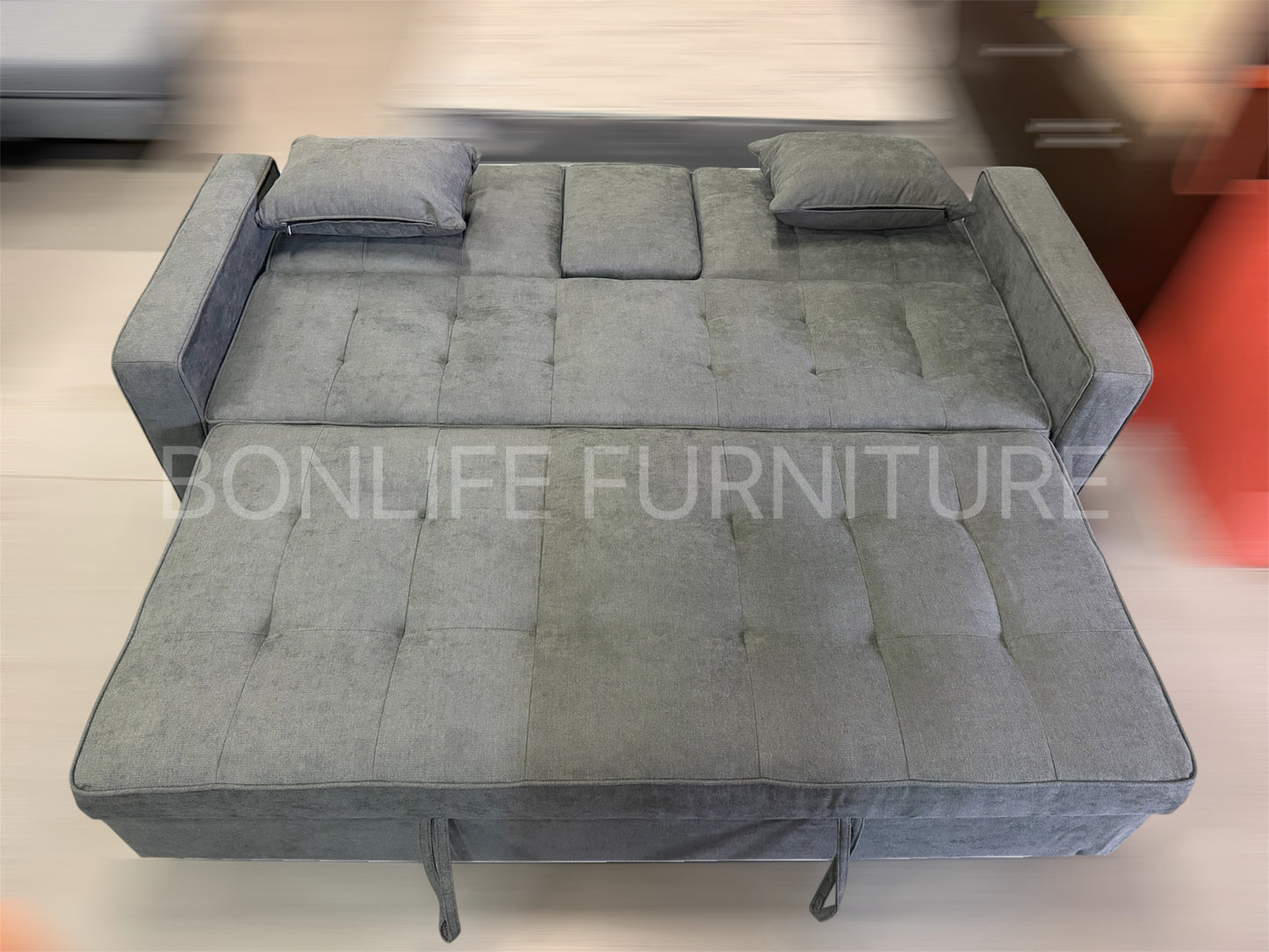 3-in-1 Fabric Pull-Out Sleeper Sofa Bed with Adjustable Backrests & Cup Holders