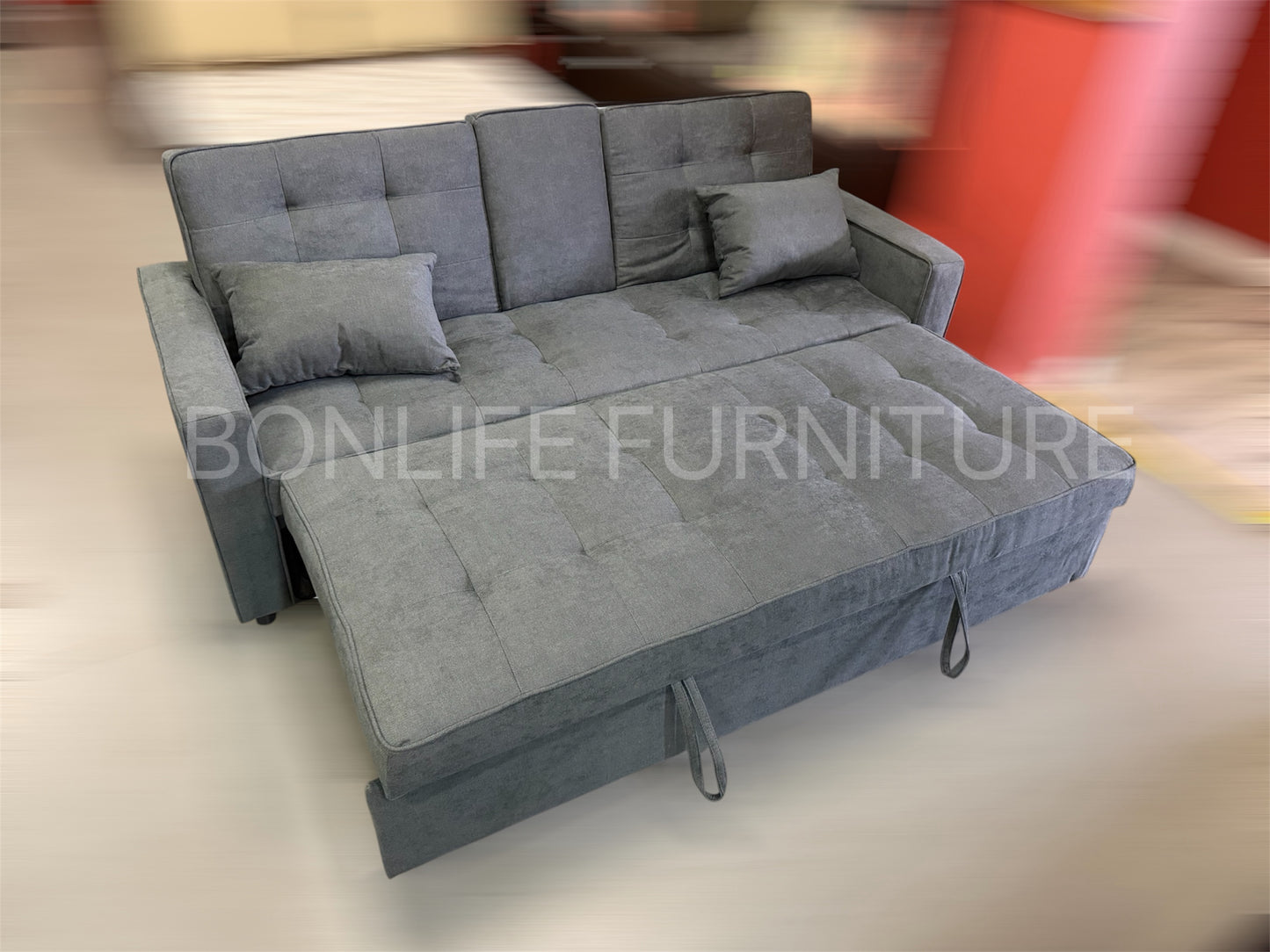 3-in-1 Fabric Pull-Out Sleeper Sofa Bed with Adjustable Backrests & Cup Holders