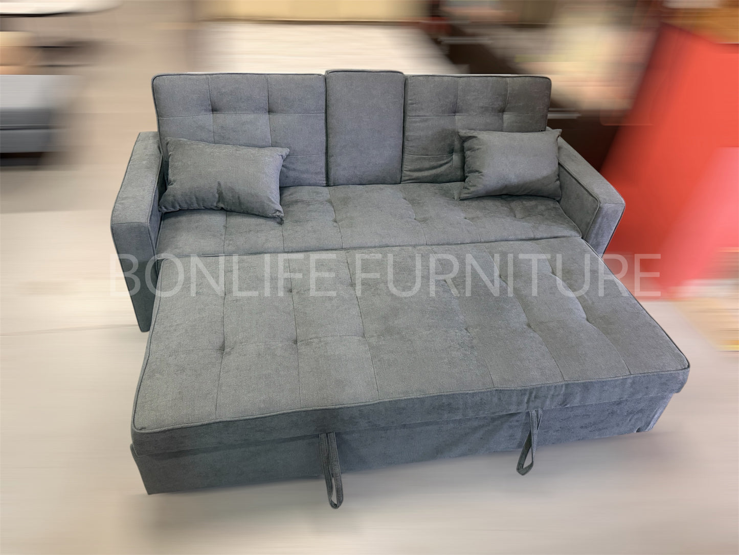 3-in-1 Fabric Pull-Out Sleeper Sofa Bed with Adjustable Backrests & Cup Holders