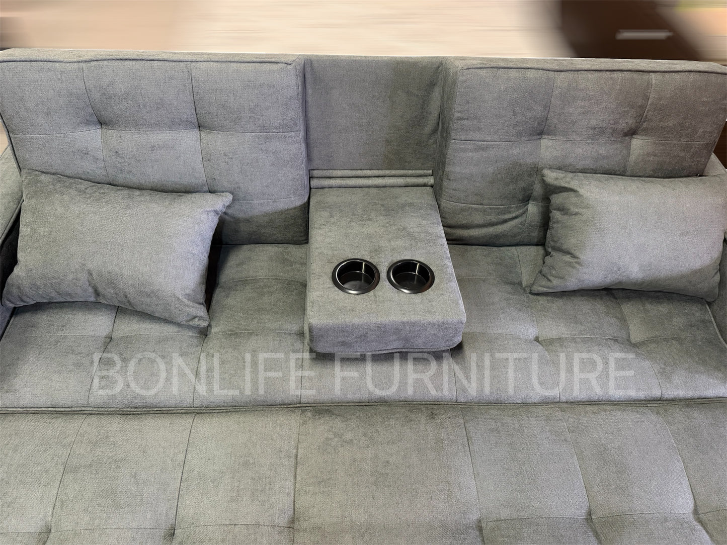 3-in-1 Fabric Pull-Out Sleeper Sofa Bed with Adjustable Backrests & Cup Holders