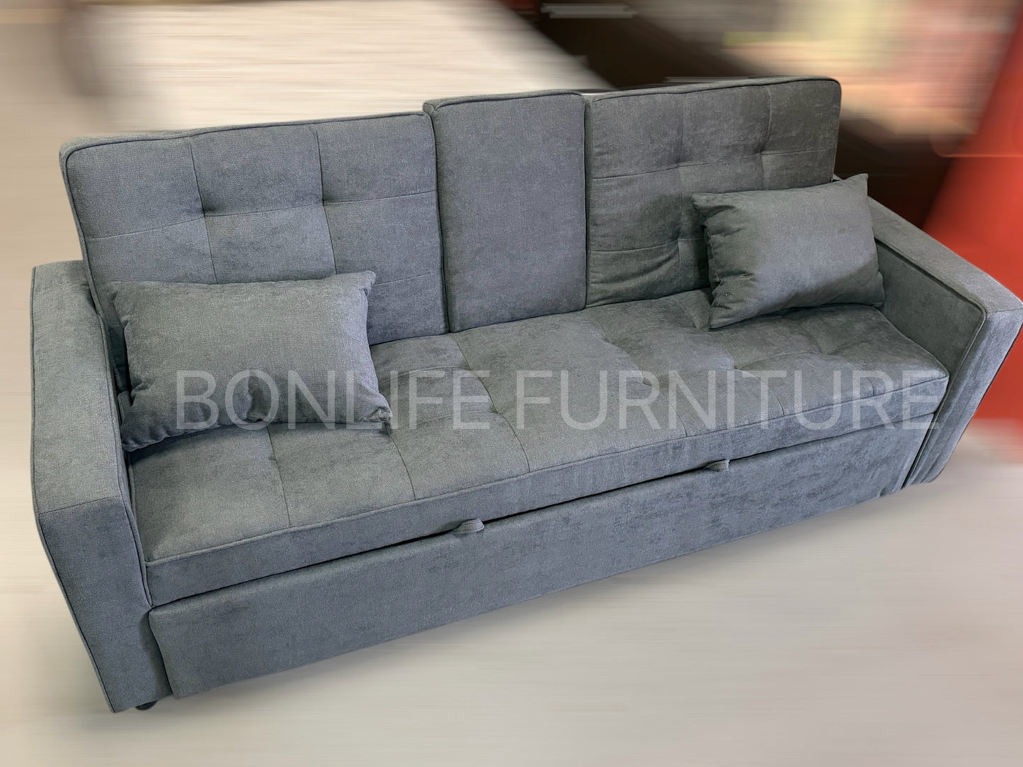 3-in-1 Fabric Pull-Out Sleeper Sofa Bed with Adjustable Backrests & Cup Holders