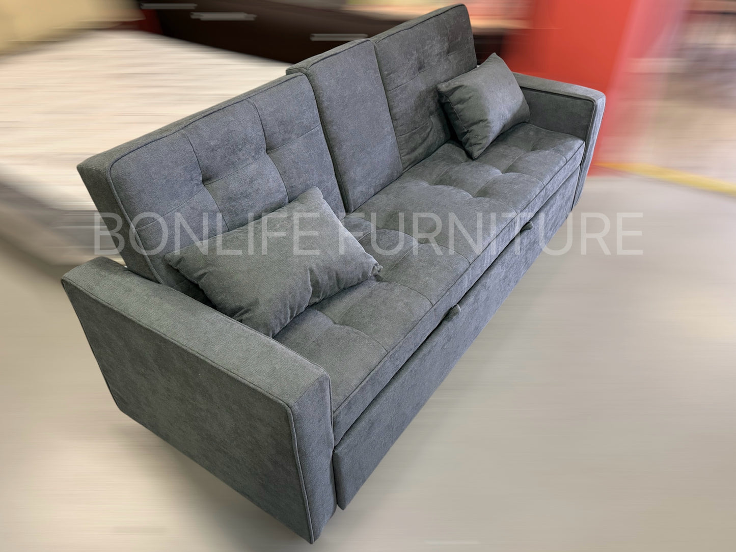 3-in-1 Fabric Pull-Out Sleeper Sofa Bed with Adjustable Backrests & Cup Holders