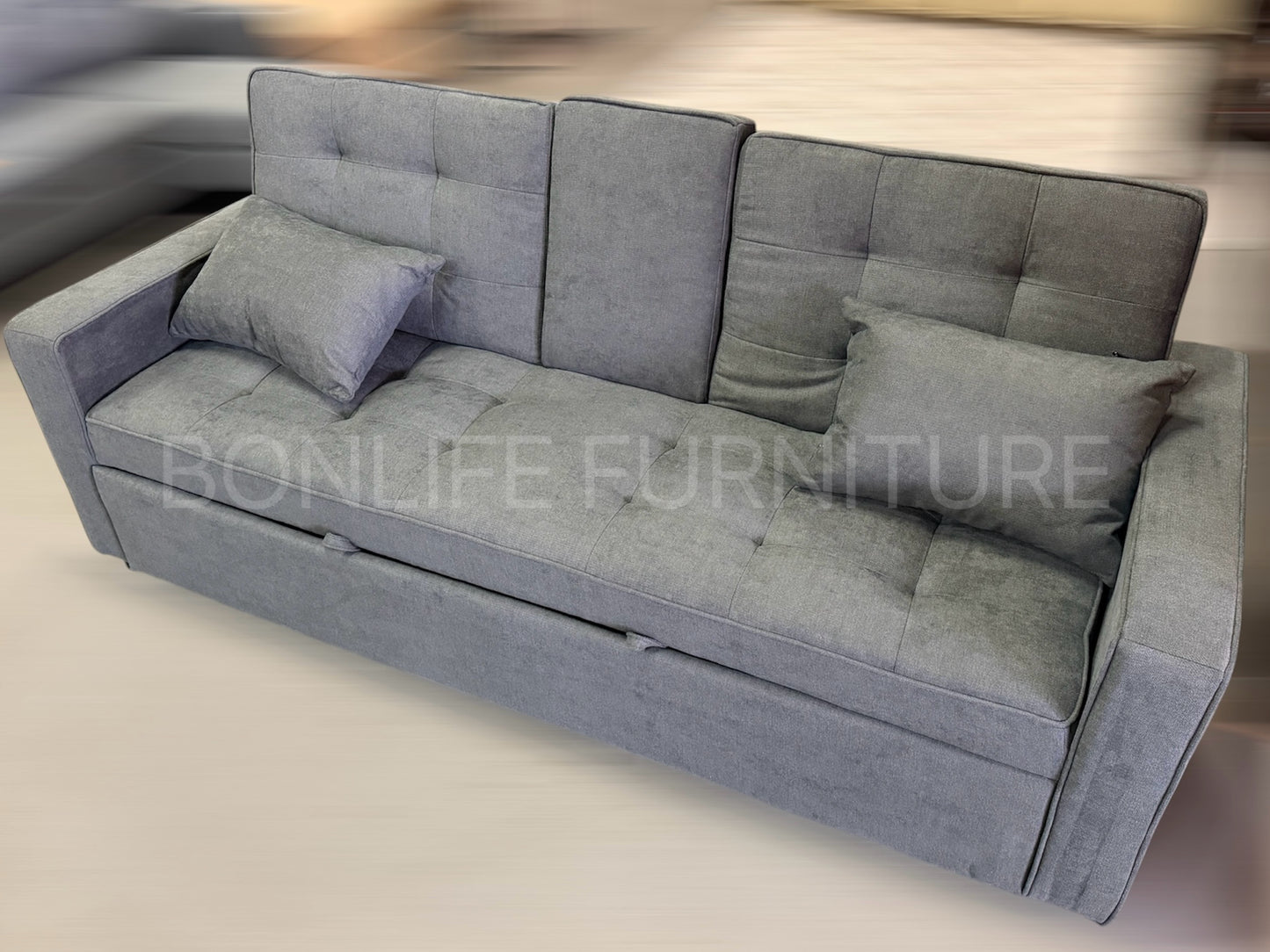 3-in-1 Fabric Pull-Out Sleeper Sofa Bed with Adjustable Backrests & Cup Holders