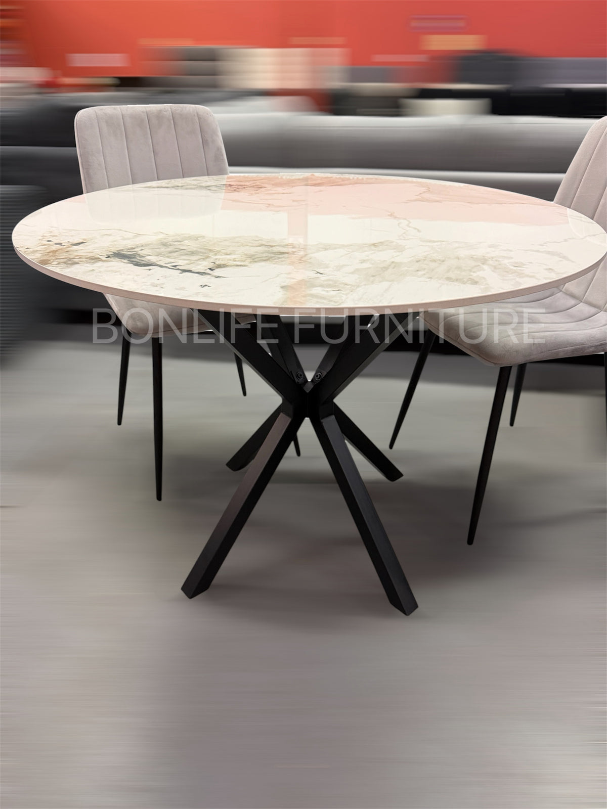 Modern 5-Piece Round Dining Set with Chanel Stone Table Top-I1650