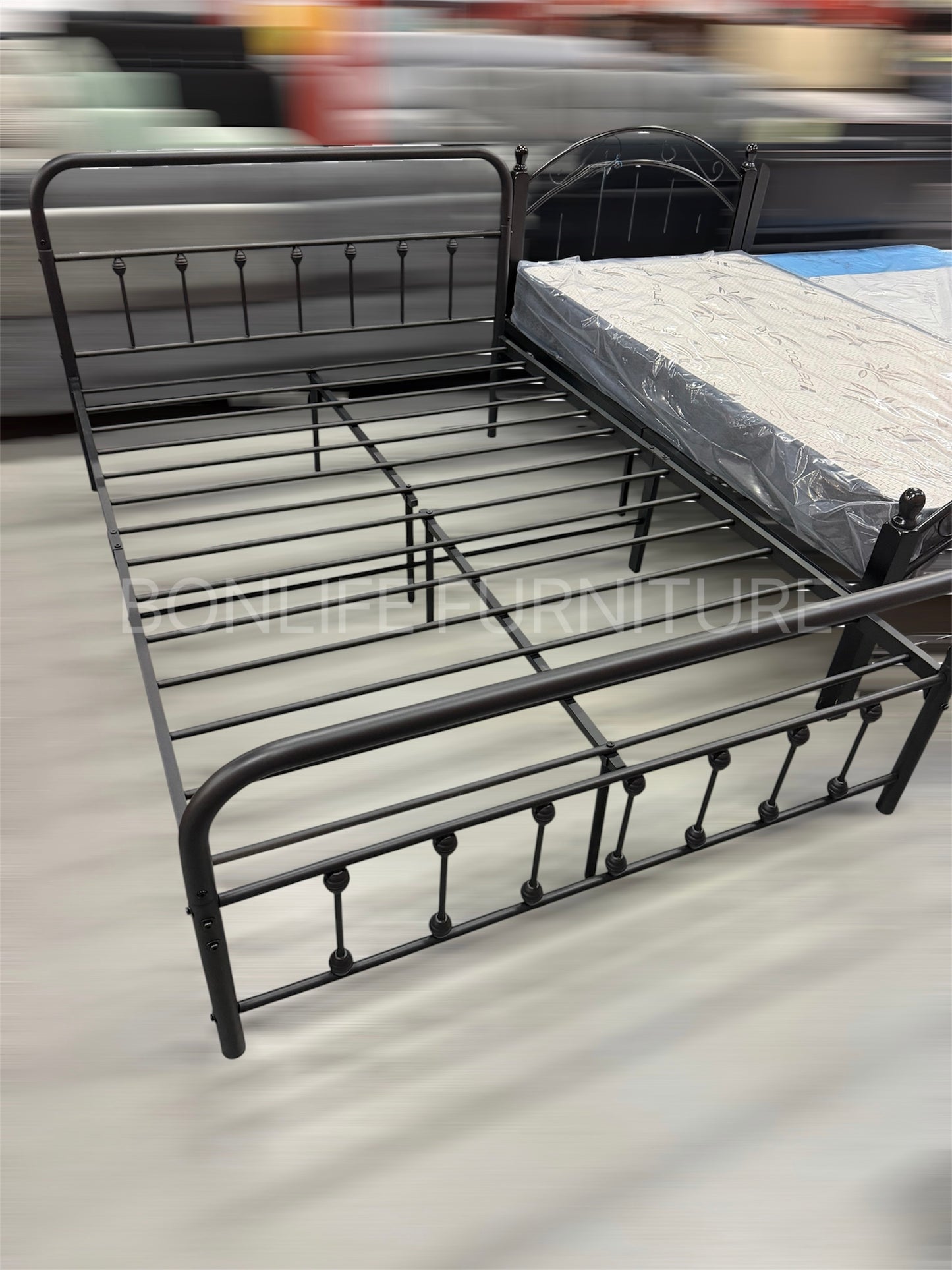 Black Steel Platform Bed Frame-I5252