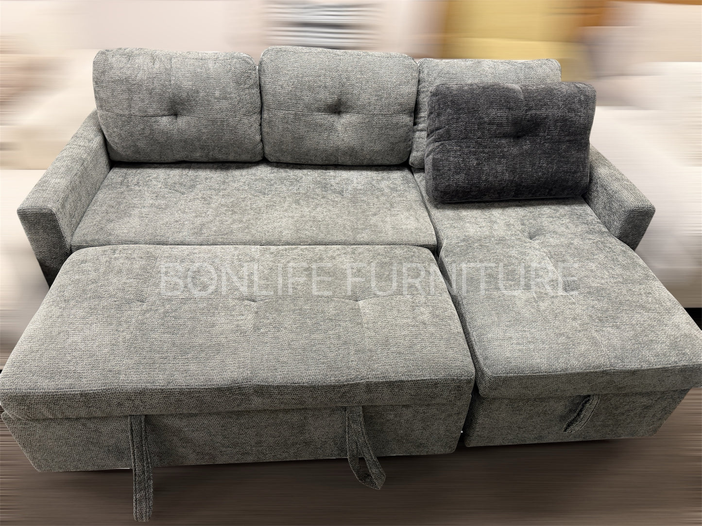 83" Pull-Out Sofa Bed with Reversible Storage Chaise-BS