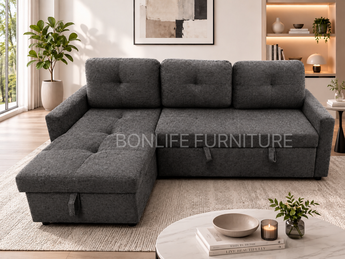 83" Pull-Out Sofa Bed with Reversible Storage Chaise-BS