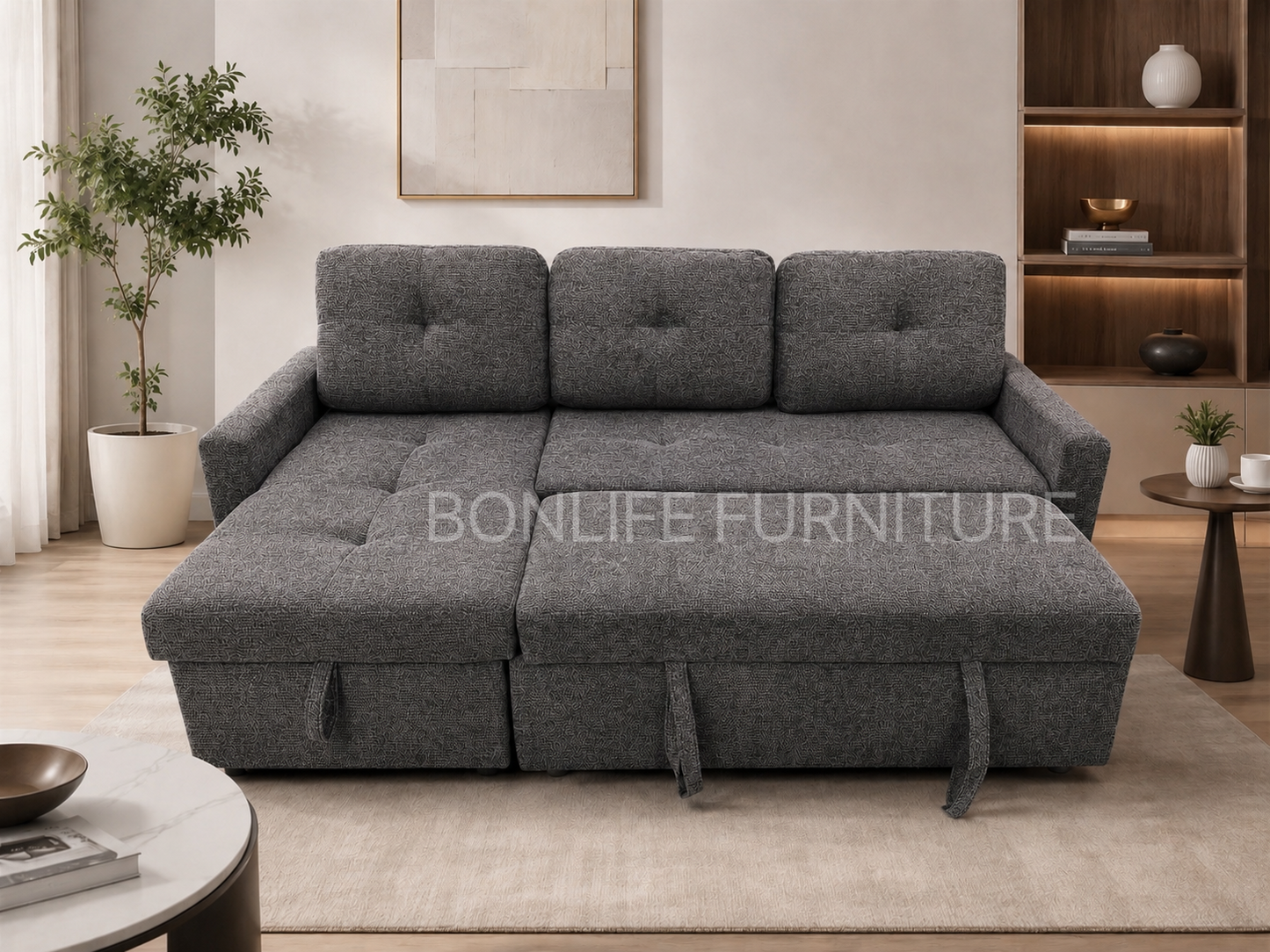 83" Pull-Out Sofa Bed with Reversible Storage Chaise-BS