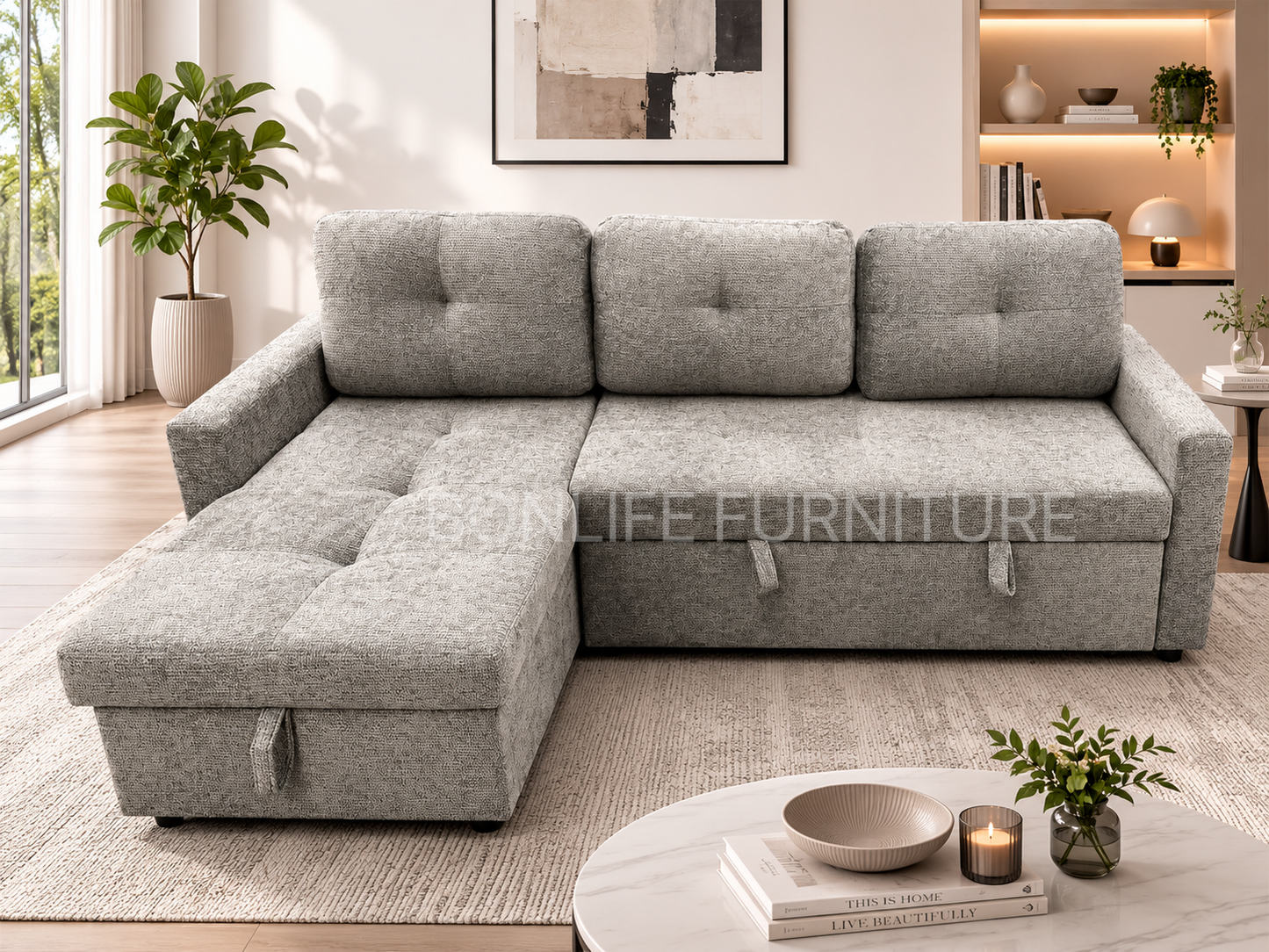 83" Pull-Out Sofa Bed with Reversible Storage Chaise-BS