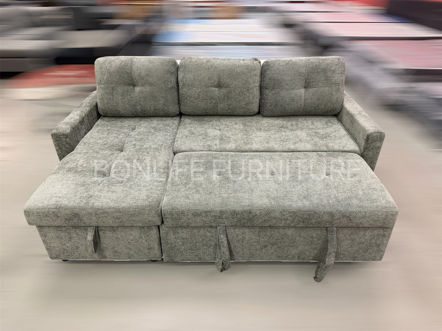 83" Pull-Out Sofa Bed with Reversible Storage Chaise-BS