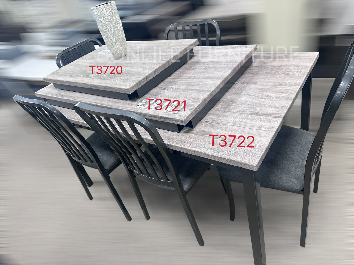 60" Light Grey 7-Piece Dining Set with Linen Fabric Chairs – Modern Dining Table Set-T3722