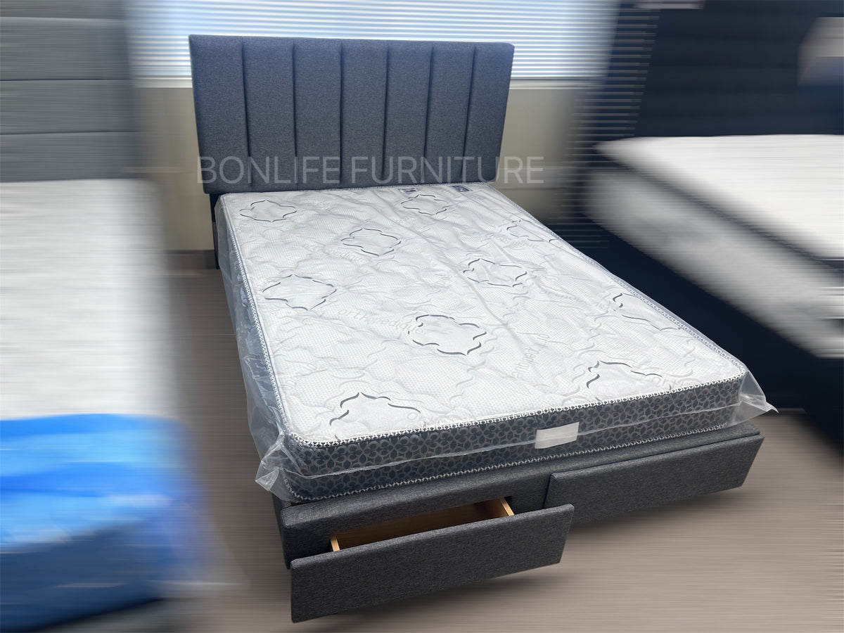 Contemporary Storage Platform Bed with 2 Drawers & Adjustable Tufted Headboard-T2120