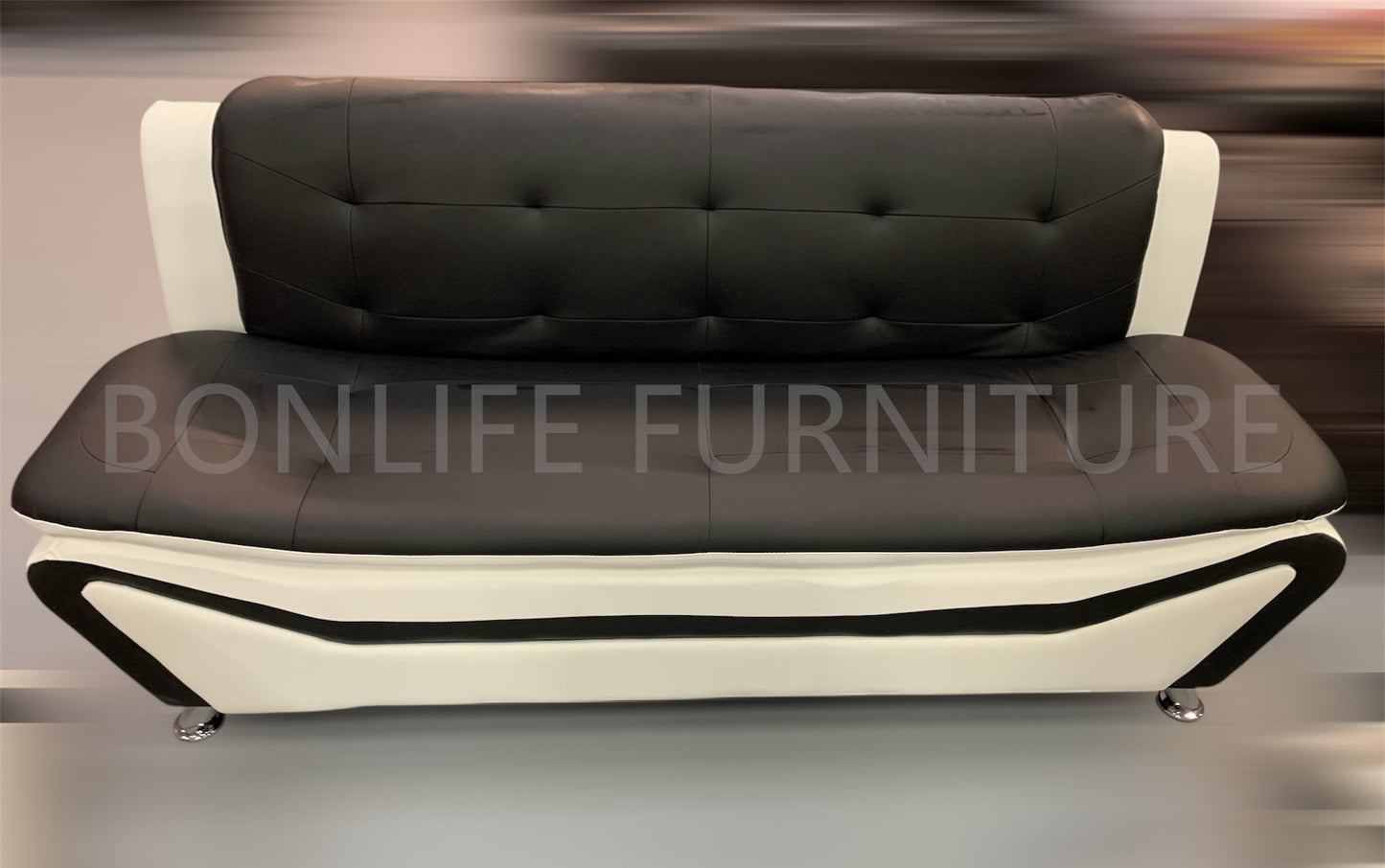 Black & White PU Leather Sofa Set – 3-Piece Modern Living Room Set-AUCKLAND