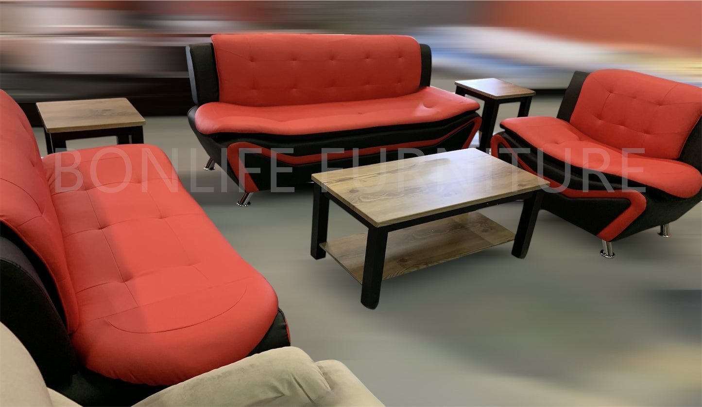 Black & Red PU Leather Sofa Set – 3-Piece Modern Living Room Set-AUCKLAND