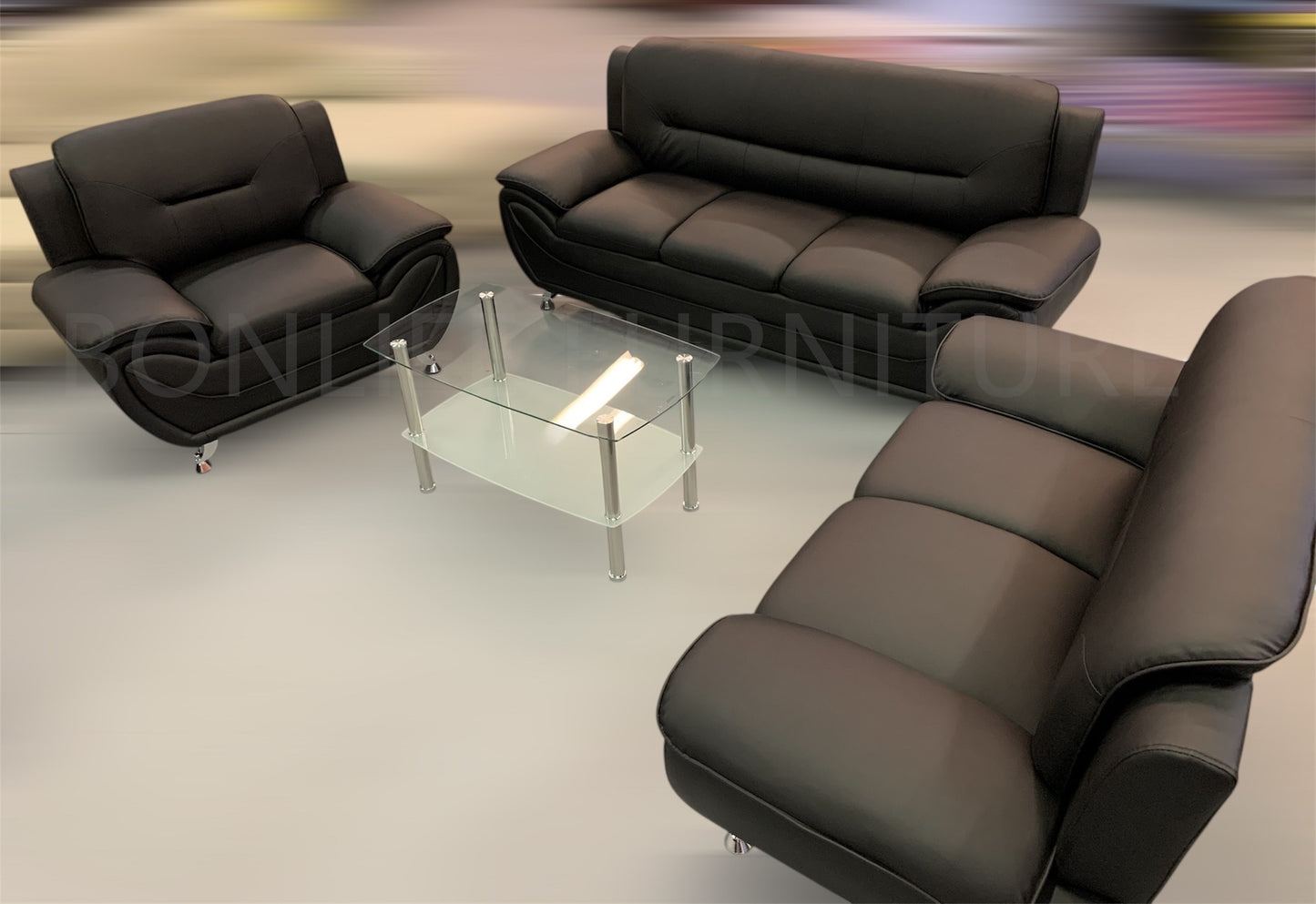 PU Leather Sofa Set – 3-Piece Sofa, Loveseat & Chair-FELIX