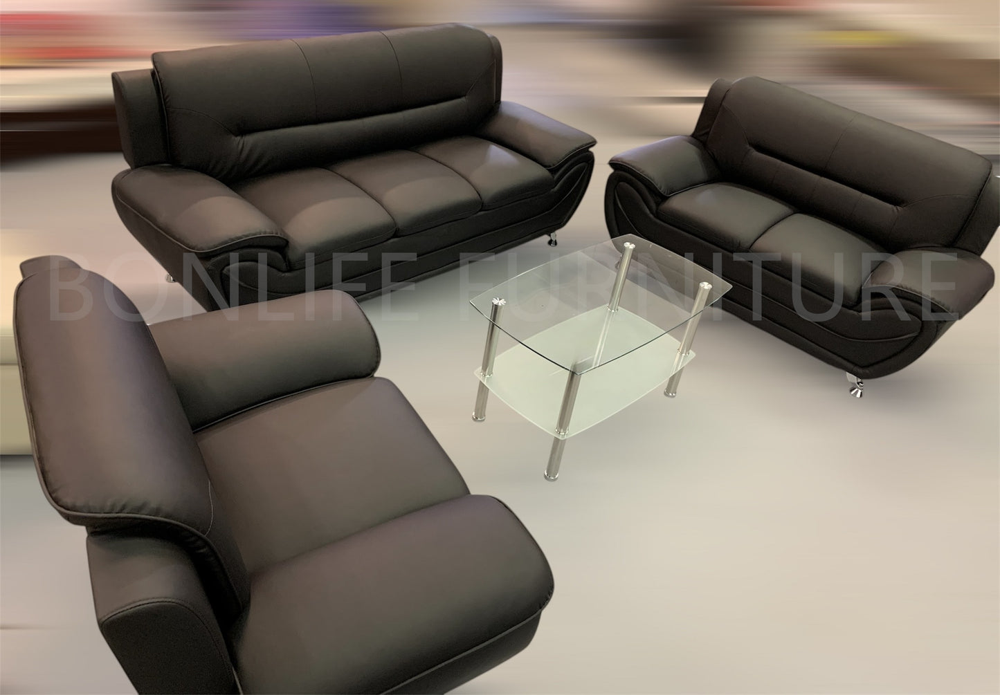 PU Leather Sofa Set – 3-Piece Sofa, Loveseat & Chair-FELIX