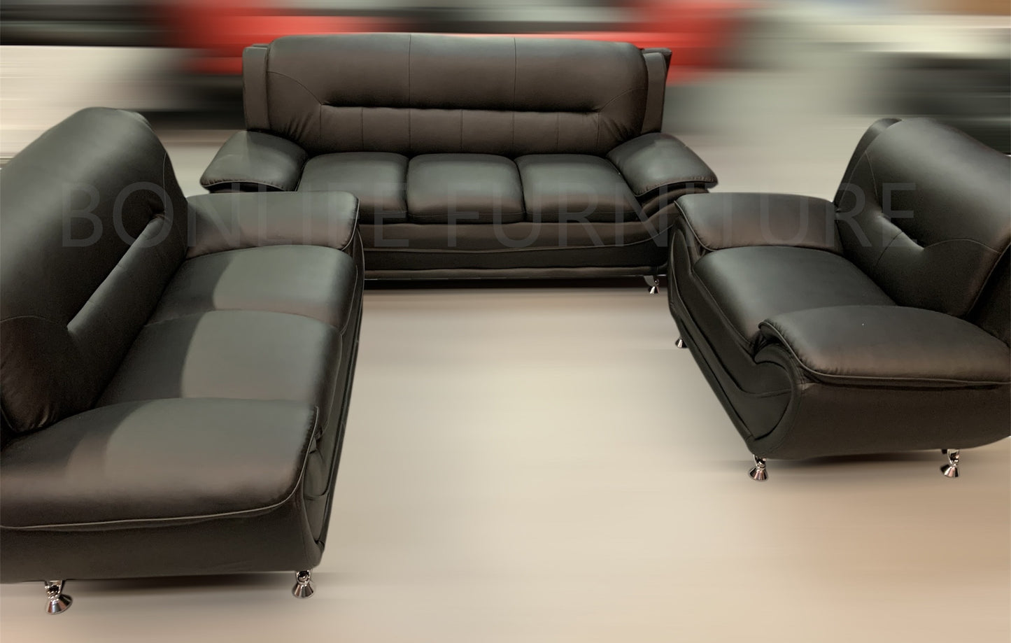 PU Leather Sofa Set – 3-Piece Sofa, Loveseat & Chair-FELIX