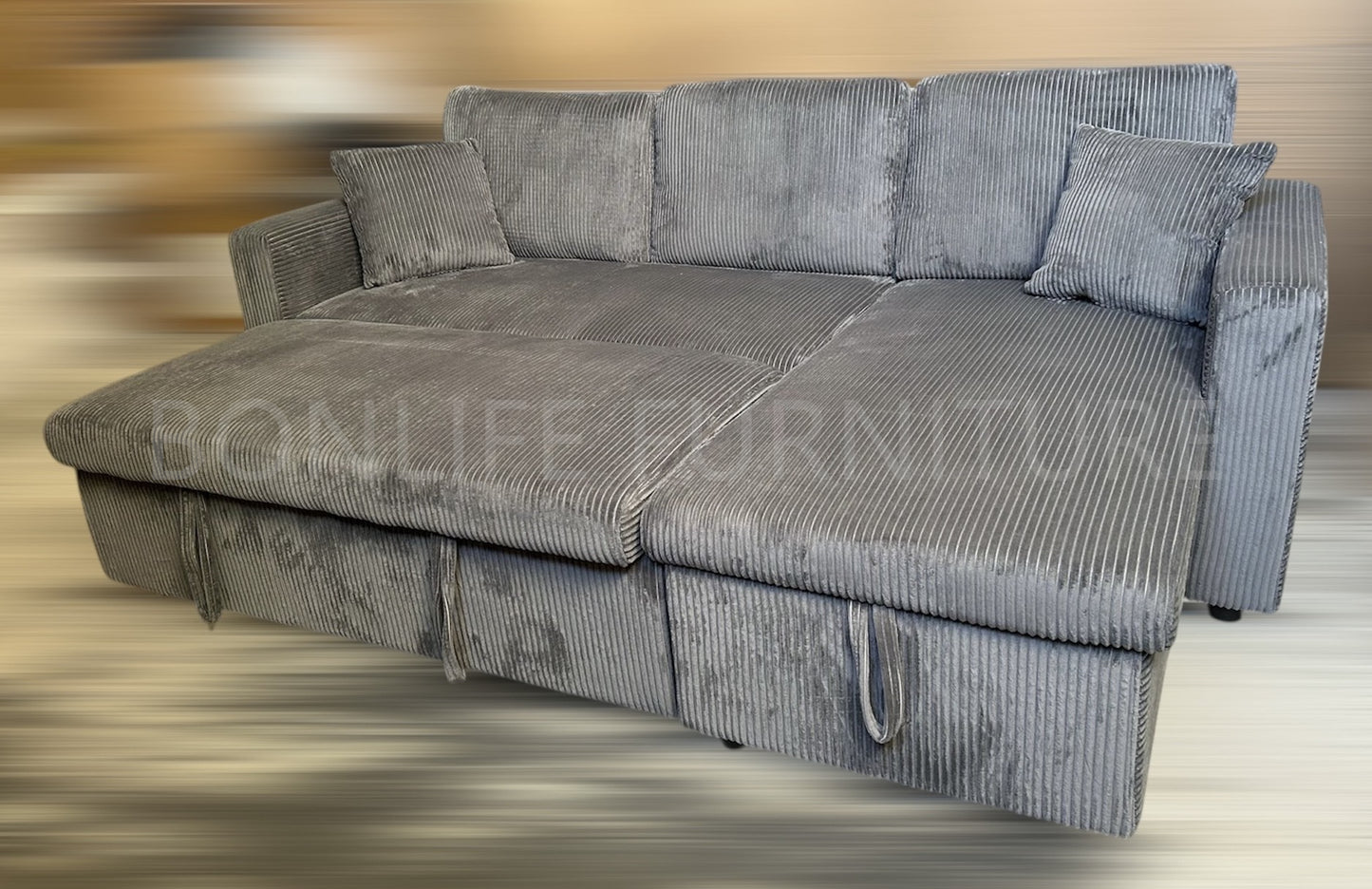 Corduroy Reversible Sectional Sofa Bed with Storage-D2508