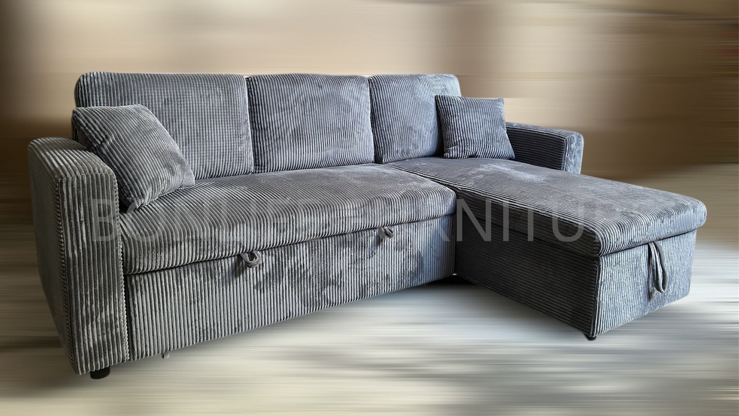 Corduroy Reversible Sectional Sofa Bed with Storage-D2508
