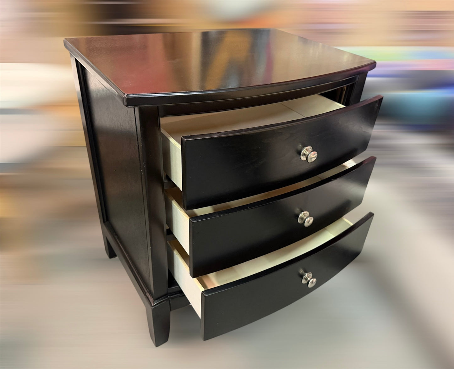Luxury Solid Wood 3-Drawer Nightstand – Black Finish (Sample Clearance)