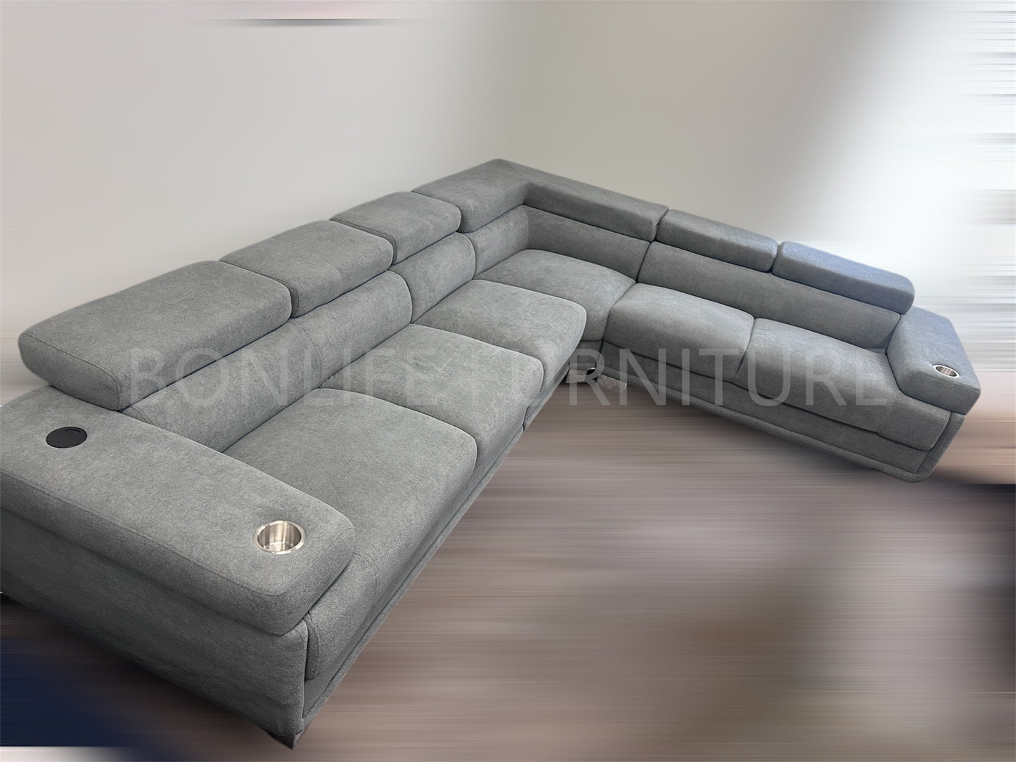 Teddy Fabric Reversible Sectional Sofa with Wireless Charging -D2502