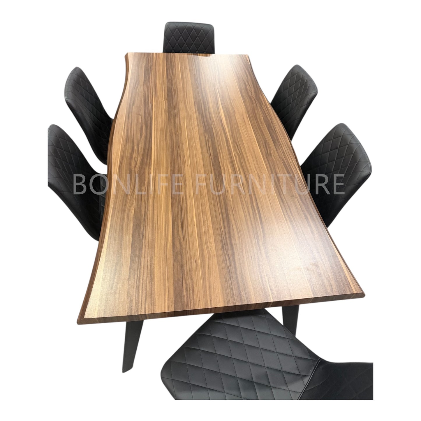 7-Piece Walnut Dining Table Set with Black Chairs – Floor Model Clearances-T3345