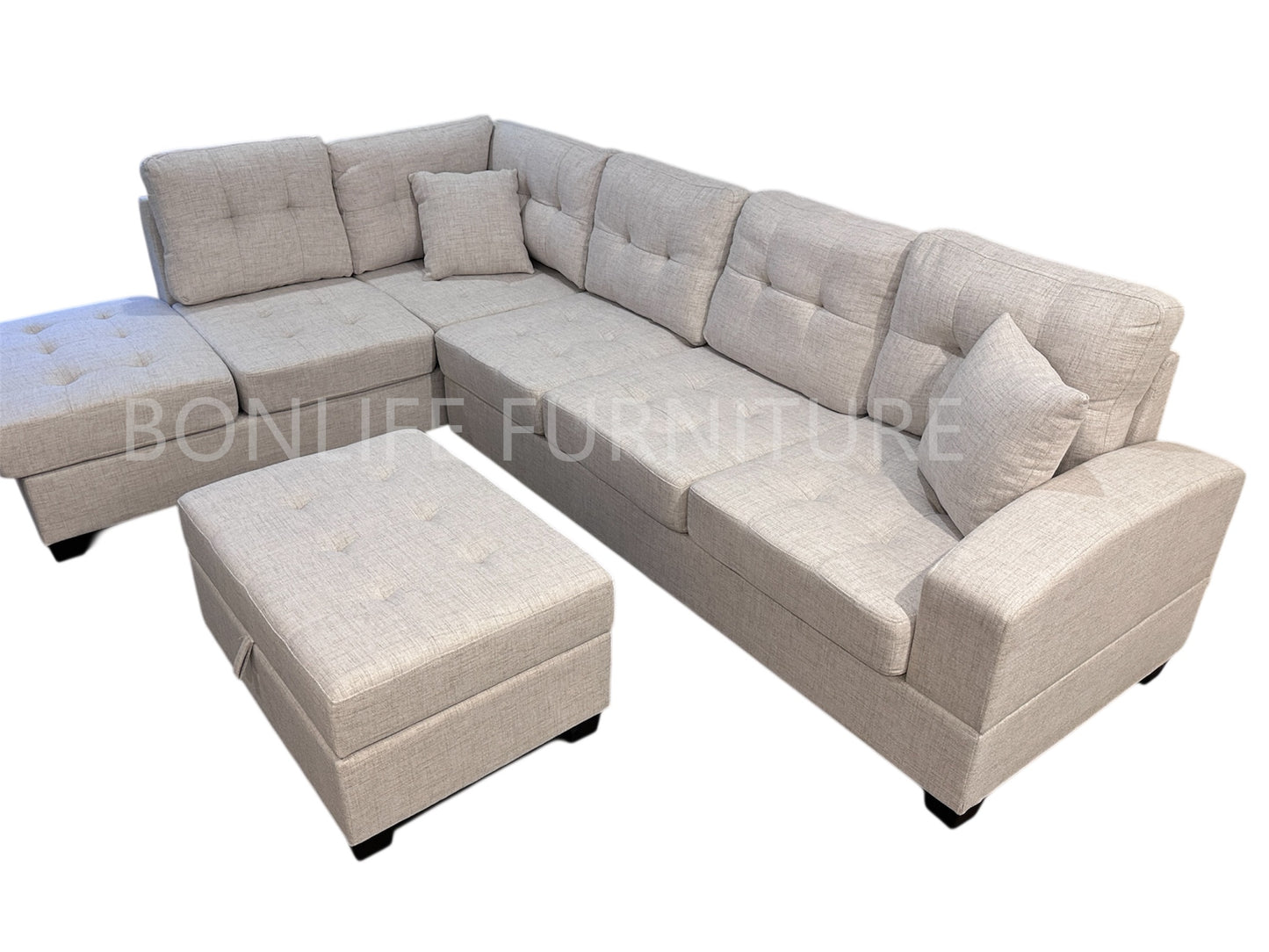 Modern Fabric Reversible Sectional Sofa with Storage Ottoman & Dropdown Tray – G2300