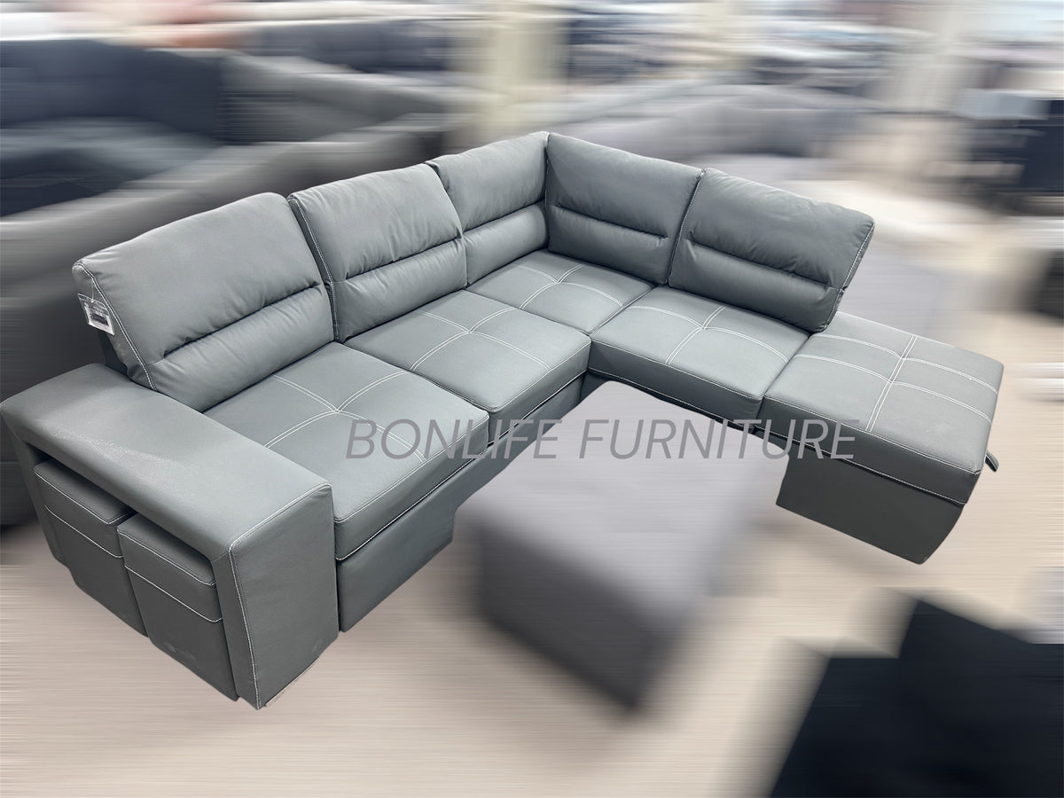 Reversible Pull-Out Sofa Bed Sectional with Storage Ottoman-T1225