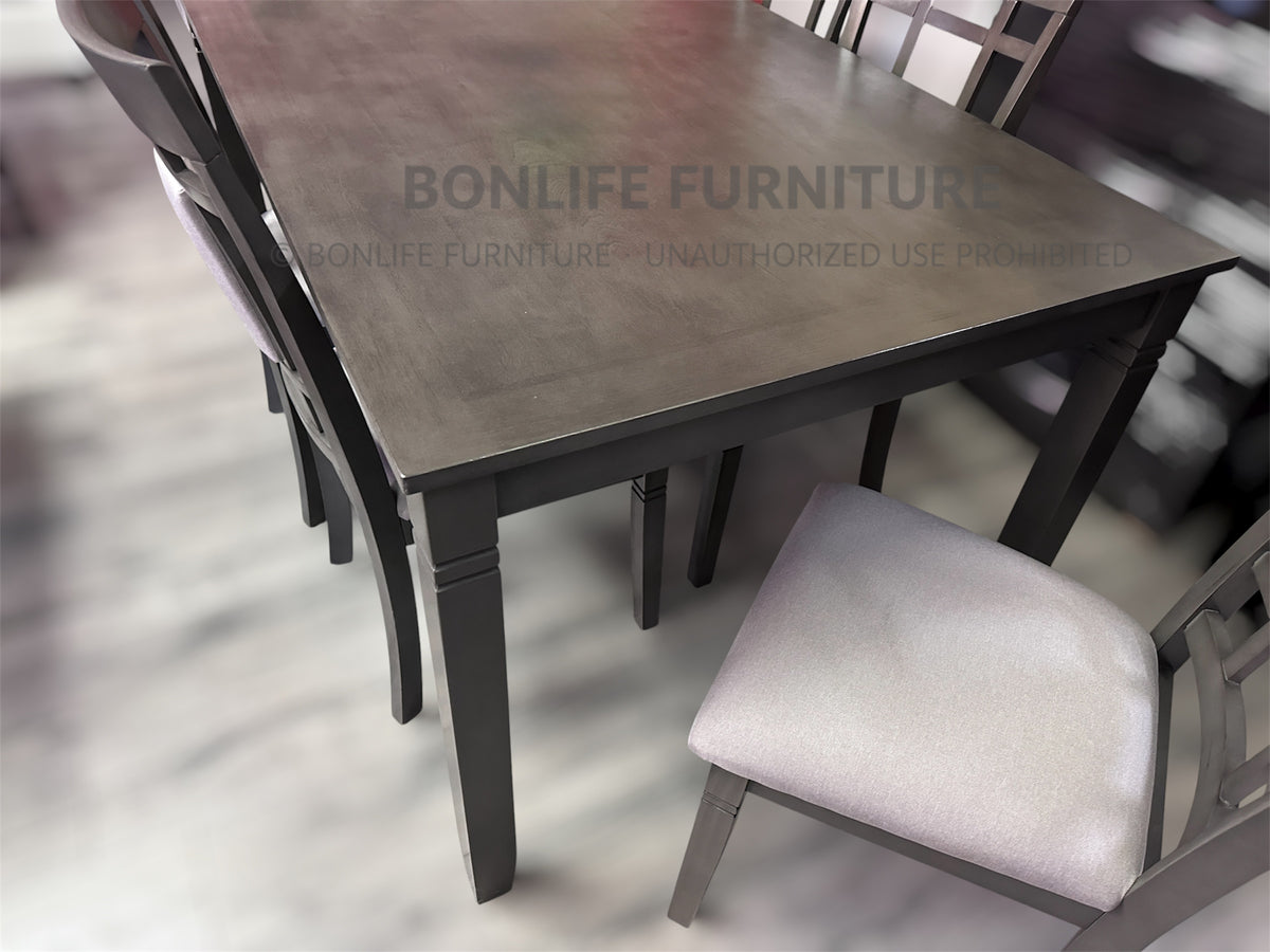 Modern Grey 7-Piece Dining Set – Solid Wood Frame with Upholstered Chairs-ARAN